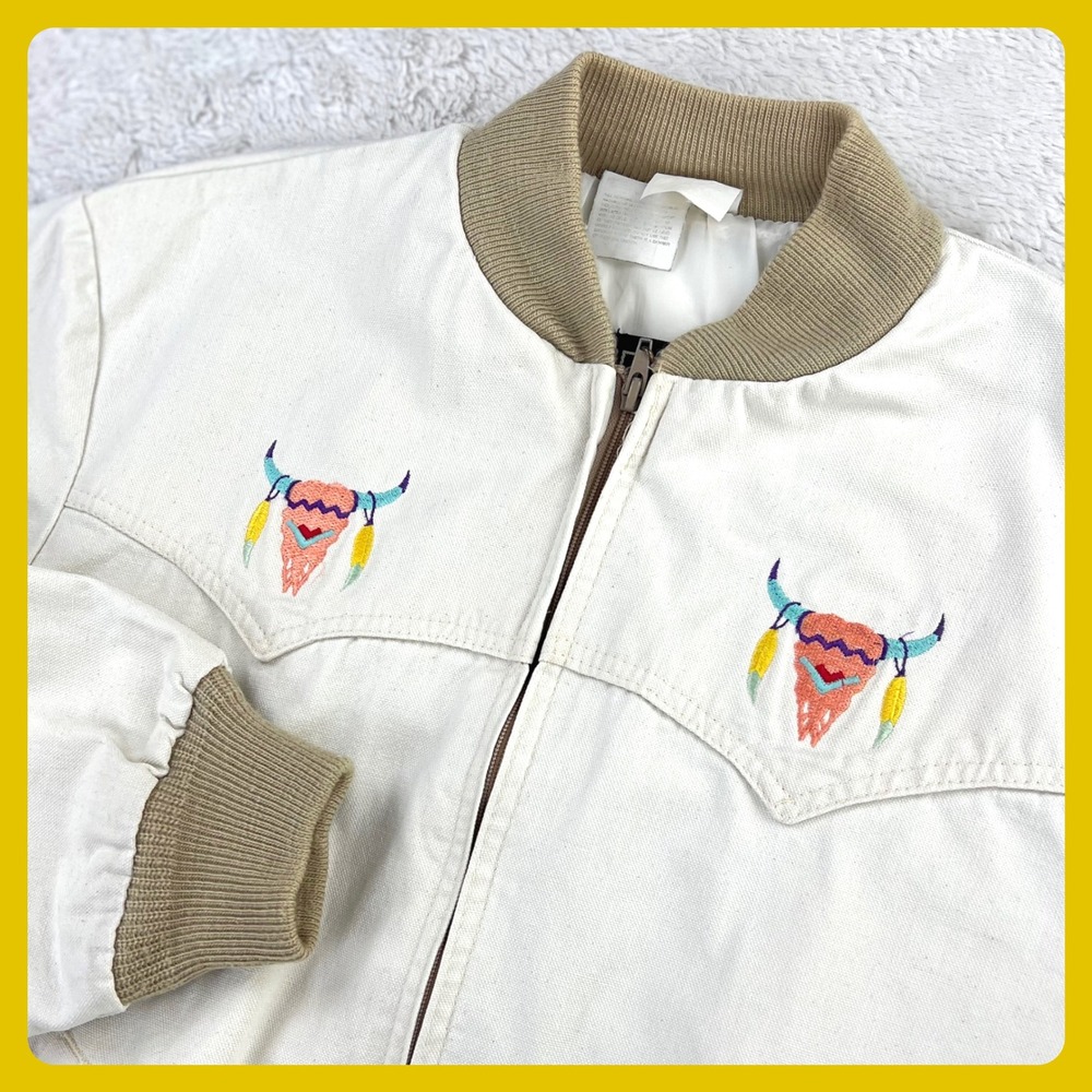 Vintage Walls Western Bomber Jacket Men's XL Embroidered Pink Cow Skulls 90s USA